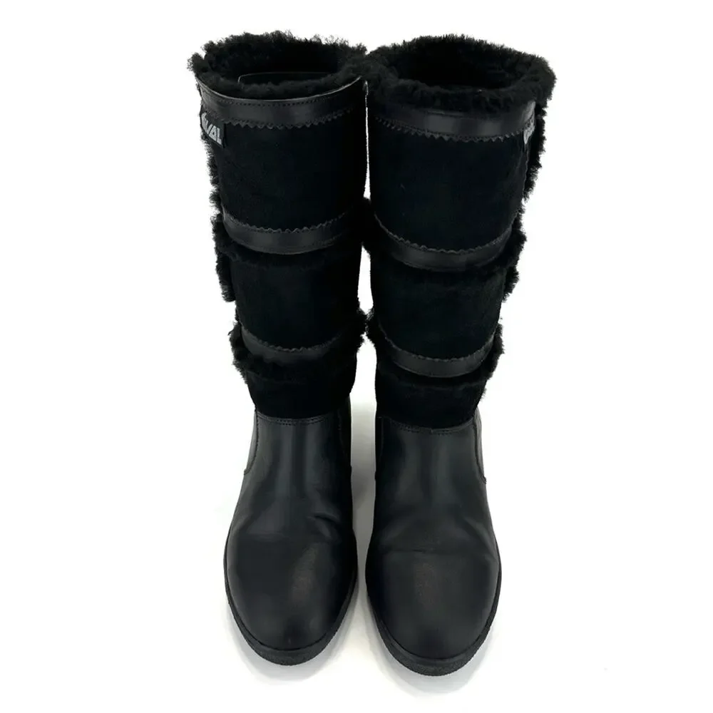 Dival Italy Elisa Black Winter Boot Sz 8 Leather Wool Lining Low Wedge Mid-Calf